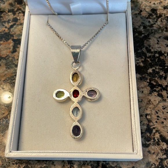 Sterling Silver Genuinely Gemstone Cross Pendant Retail 395.00 NWT - Picture 9 of 10